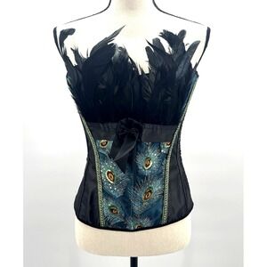 Peacock Womens Medium Bustier Corset Feathers Costume Dress Up Theater Cosplay